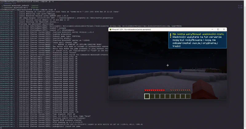 Serwer Minecraft działający w kontenerze Docker uruchomionym przez docker compose