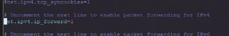 Włączona opcja net.ipv4.ip_forward w konfiguracji sysctl